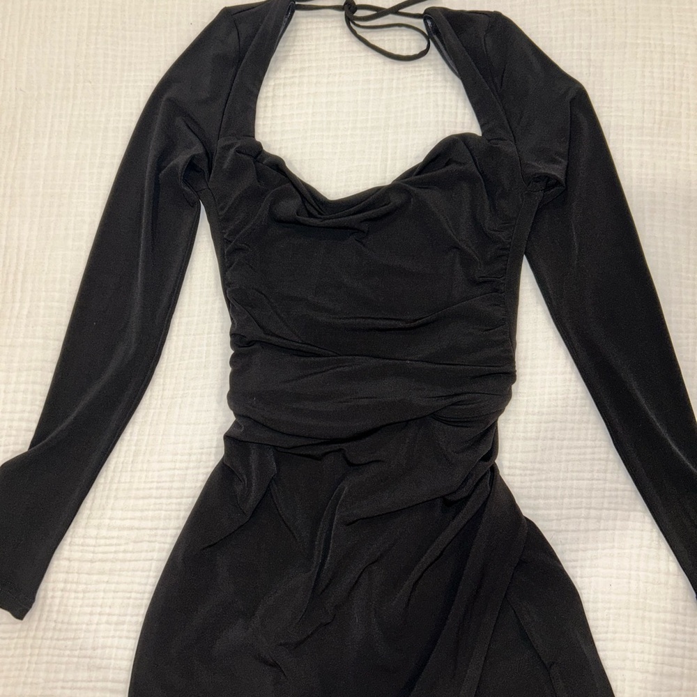 Tiger Mist Black Ruched Halter Bodycon Dress